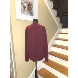 Tommy Hilfiger Men's Burgundy Quarter Zip Premium Cotton Sweater XL TG/XG